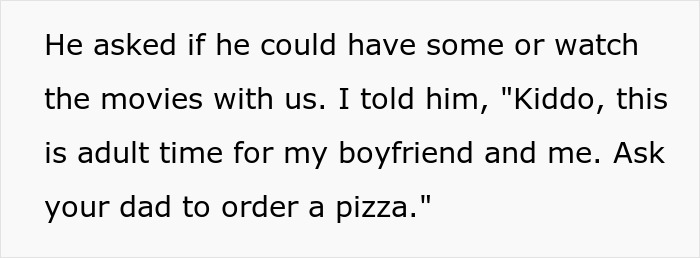 Text exchange about housemate's child intruding on personal time, involving a conversation about pizza.