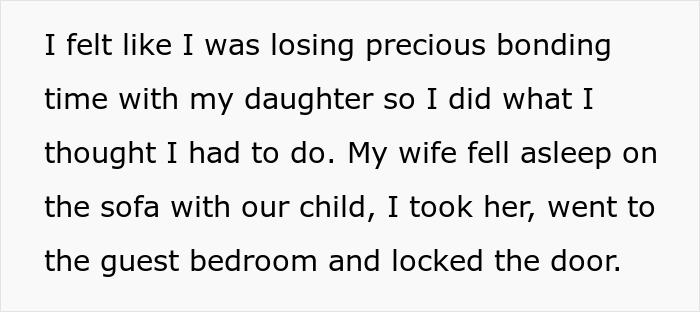 Text about a newborn with dad in a guest bedroom, expressing feelings while the wife sleeps.