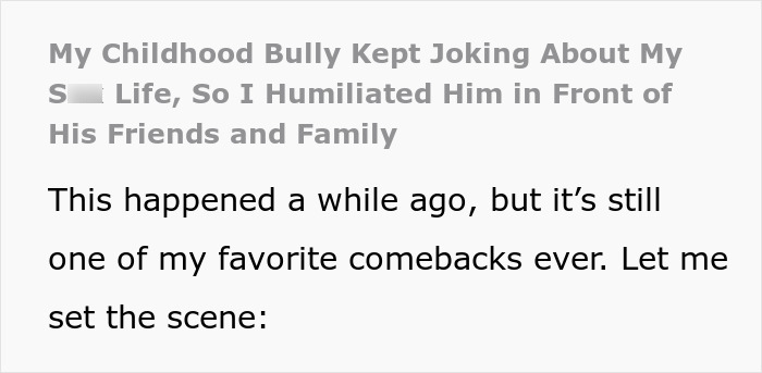 Text about a bully facing karma after making humorous remarks about a neighbor, resulting in public embarrassment. Text about a bully facing karma after making humorous remarks about a neighbor, resulting in public embarrassment.