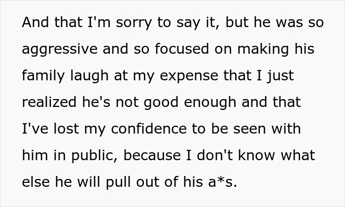 Text about a man being aggressive and disrespectful, causing a breakup due to behavior on her birthday.