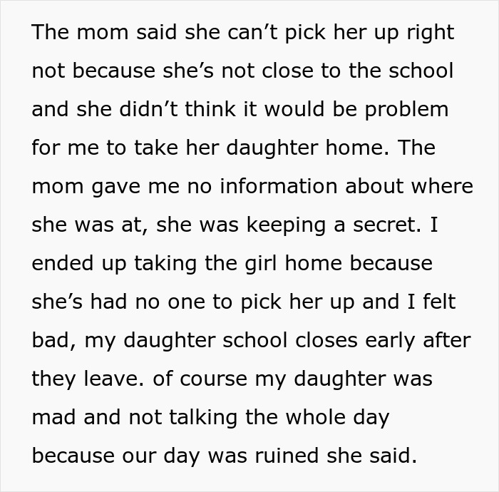 Text screenshot about a mom assuming another mom will babysit her daughter due to past play dates.