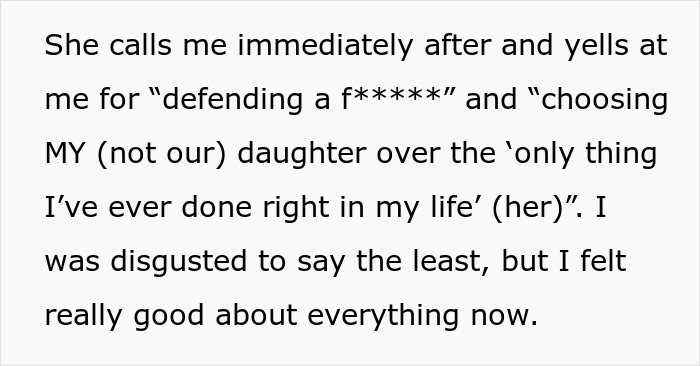 Text excerpt showing a dad defending his bi daughter amid family conflict and threats of divorce over lifestyle issues. Text excerpt showing a dad defending his bi daughter amid family conflict and threats of divorce over lifestyle issues.