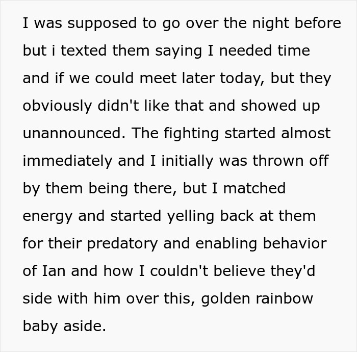 Text screenshot about family conflict with girlfriend after brother's prank.