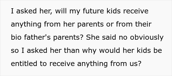 Text questioning asset inheritance for non-biological kids in family discussion.