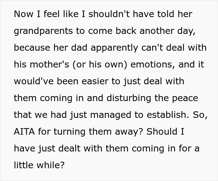 Text discusses a couple refusing a surprise visit during babies’ nap, causing in-laws to feel disrespected. Text discusses a couple refusing a surprise visit during babies’ nap, causing in-laws to feel disrespected.
