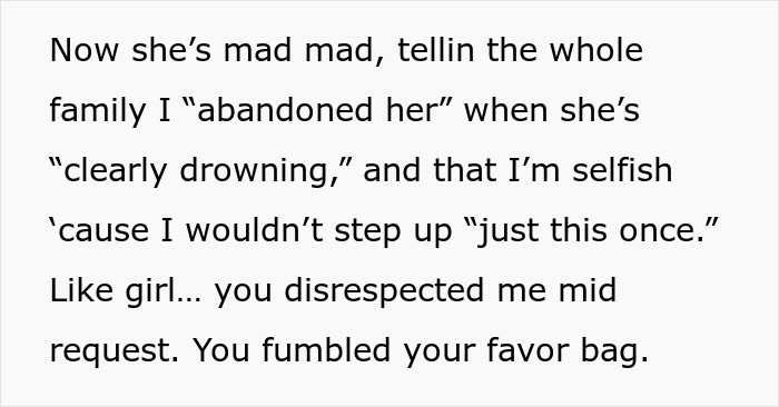 Text excerpt discussing a family argument about stress and babysitting responsibilities.