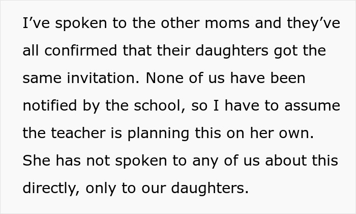 Text discussing a dance teacher's unsanctioned sleepover invite, leaving moms creeped out.