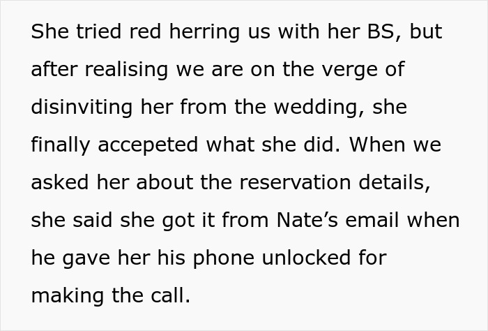 MIL discusses canceled honeymoon cover-up using son's email access.