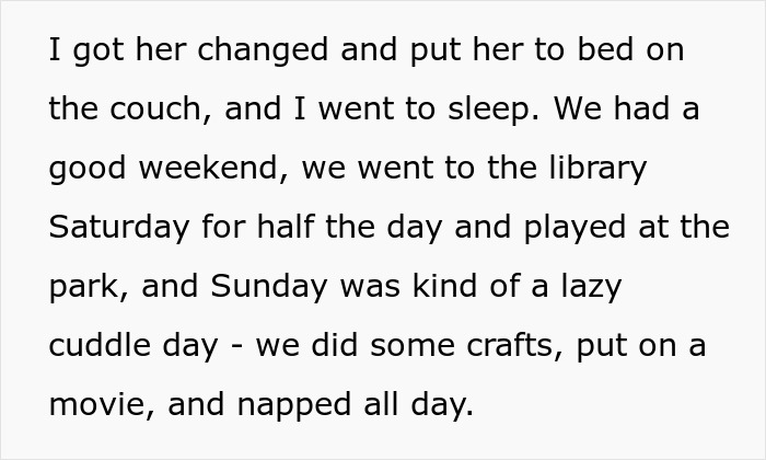 Text about babysitting weekend activities, including library visits and crafts, with a friend's daughter.