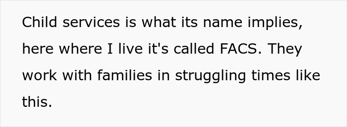 Text about FACS and child services supporting struggling families.