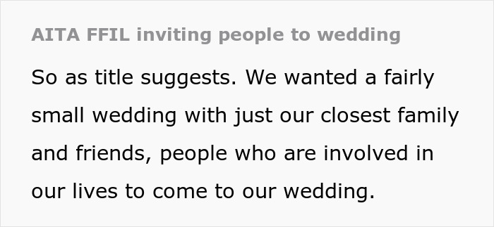 Future father-in-law inviting random people to wedding, causing conflict with bride's plans for a small gathering.