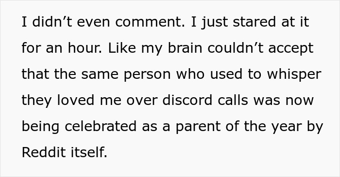 Text about discovering a married Reddit mod becoming a viral "wholesome parent.