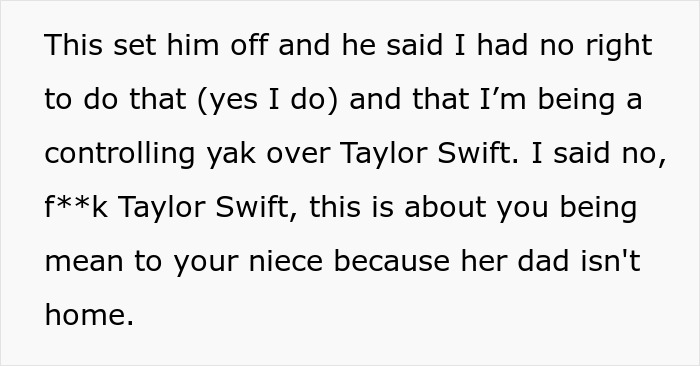 Text conversation about childish behavior causing trouble for a niece while dad is away.