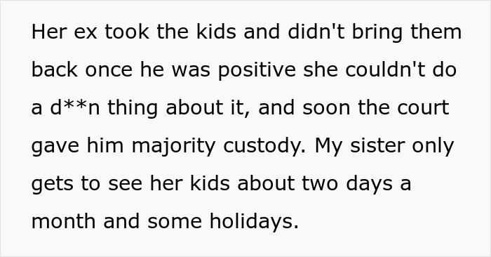 Text discussing custody of three kids, where their father gains majority custody.
