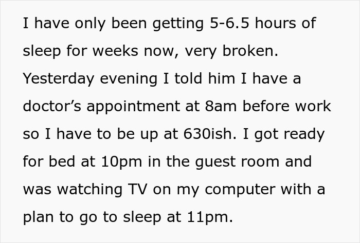 Text describing a sleepless woman’s experience of broken sleep over weeks, considering staying in a hotel due to lack of rest. Text describing a sleepless woman’s experience of broken sleep over weeks, considering staying in a hotel due to lack of rest.