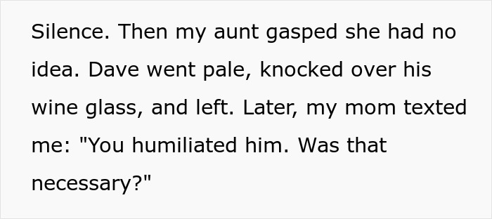 Text exchange about family incident involving a closeted uncle shamed for his Grindr use, causing family tension.