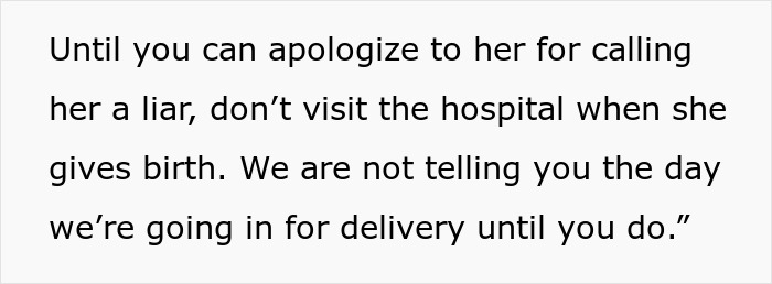 Husband confronts family over treatment of pregnant wife, banning them from birth until apology is given.