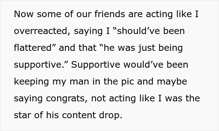 Text from a woman discussing being untagged in a friend's IG post after fianc&eacute; was cropped from engagement photo.