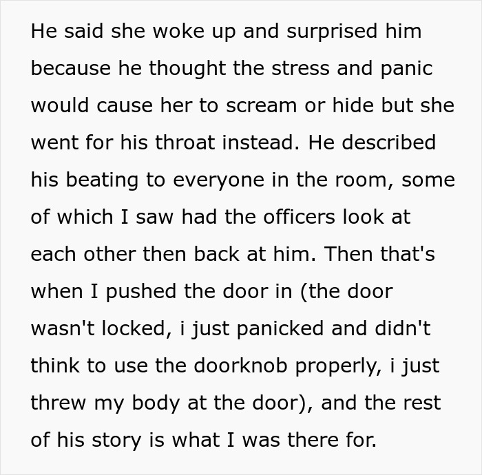 Text describing a family incident where a woman's response to a prank causes tension.