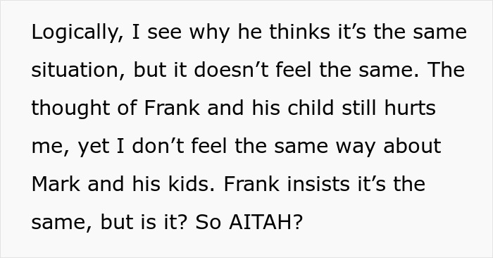 Text discussing feelings about infidelity, comparing emotional impact of different situations.