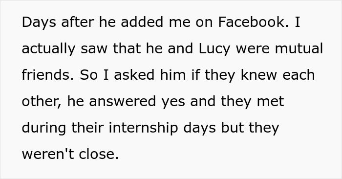 Text screenshot about a bride discovering her fianc&eacute; and best friend were mutual friends on Facebook.