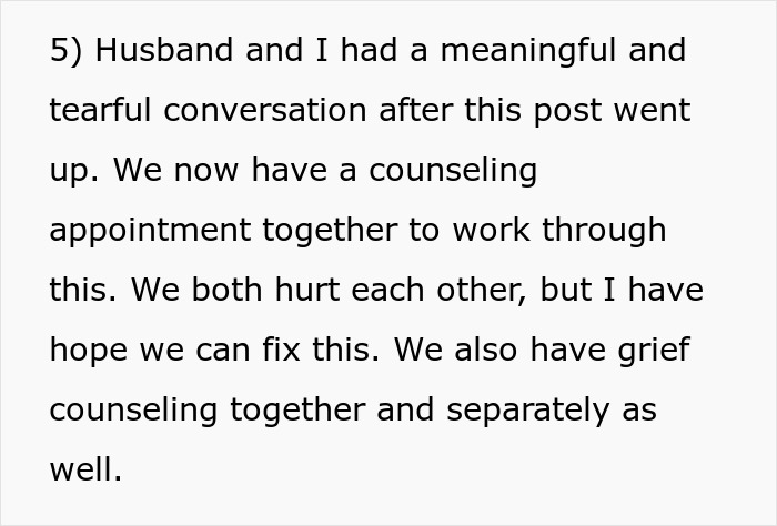 Text discussing a couple undergoing counseling after a tearful conversation about their actions and mutual hurt.