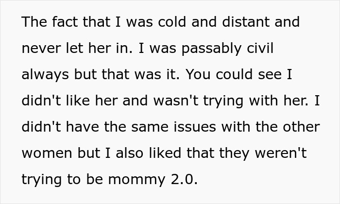 Text about a woman attempting to be a second mom to her fiancé’s daughter, expressing coldness and distance. Text about a woman attempting to be a second mom to her fiancé’s daughter, expressing coldness and distance.