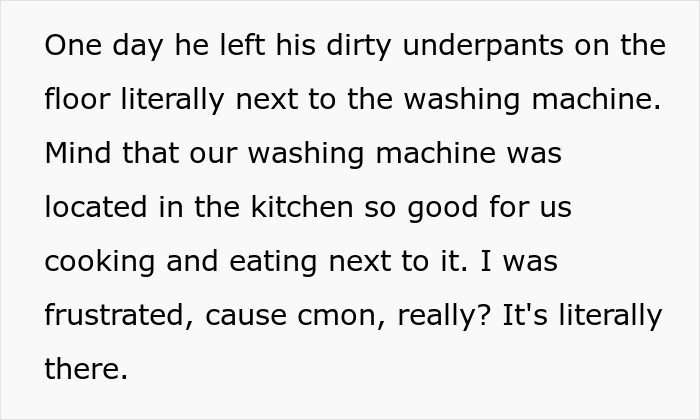 Text about frustration over dirty clothes next to a washing machine in the kitchen. Text about frustration over dirty clothes next to a washing machine in the kitchen.