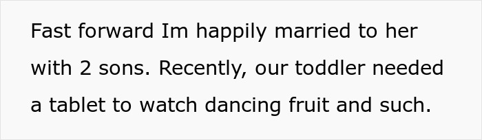 Text about a husband realizing his reason for marrying involved a lie, mentioning his wife and two sons.