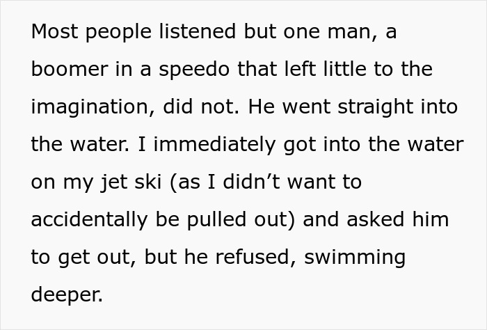 Boomer in a speedo nearly drowns after ignoring warnings, then berates the lifeguard who saved him.