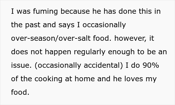 Text about cooking frustrations during a vacation with her boyfriend's family.