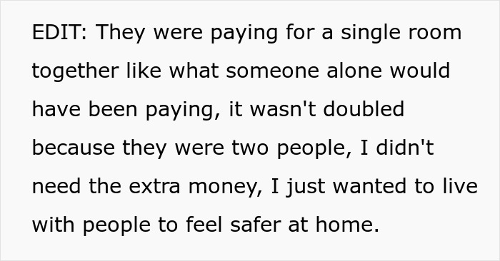 Text explaining roommates paying single rate; landlord's perspective for safety and not extra profit. Text explaining roommates paying single rate; landlord's perspective for safety and not extra profit.