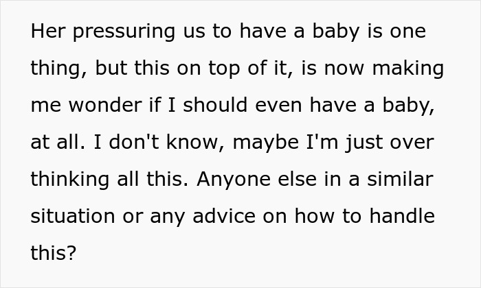 Text expressing a woman's anxiety over her MIL's baby comments and pressure, seeking advice on <a target=