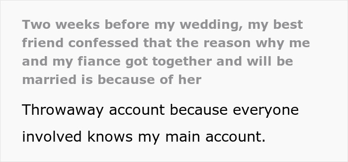 Bride learns of fianc&eacute;'s bet with best friend before wedding; text reveals secret confession.