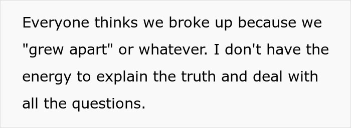 Text image about a breakup; guy lacks energy to share the real story.