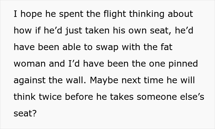 Text about a guy refusing to move from a taken window seat, experiencing discomfort in a revenge swap. Text about a guy refusing to move from a taken window seat, experiencing discomfort in a revenge swap.