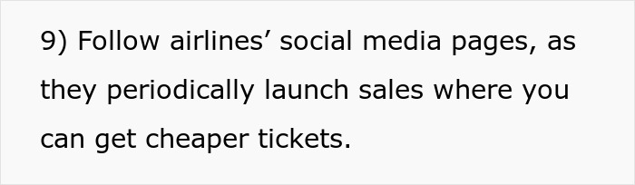 Text tip about scoring affordable flights by following airlines&rsquo; social media for ticket sales.