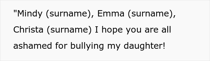 Text about parents confronting bullying of their daughter related to an eating disorder. Text about parents confronting bullying of their daughter related to an eating disorder.