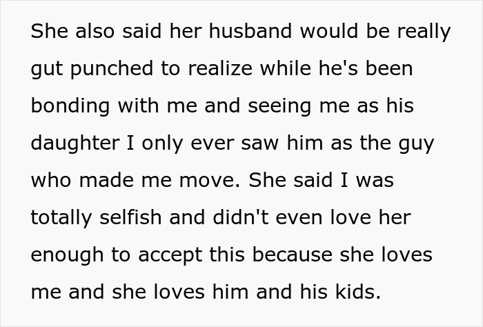 Text expressing a teen's resentment towards moving to her stepdad’s hometown for a "better life. Text expressing a teen's resentment towards moving to her stepdad’s hometown for a "better life.