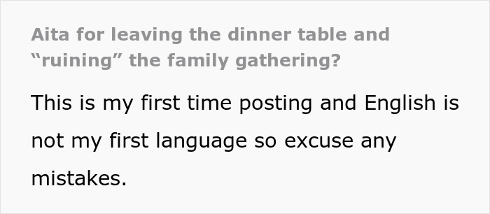 Text screenshot about leaving the dinner table, with a question about ruining a family gathering.
