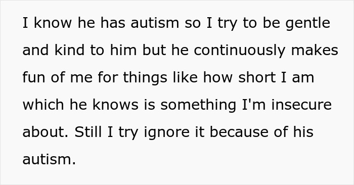 Text excerpt about taking care of an autistic cousin despite challenges, emphasizing empathy and kindness.