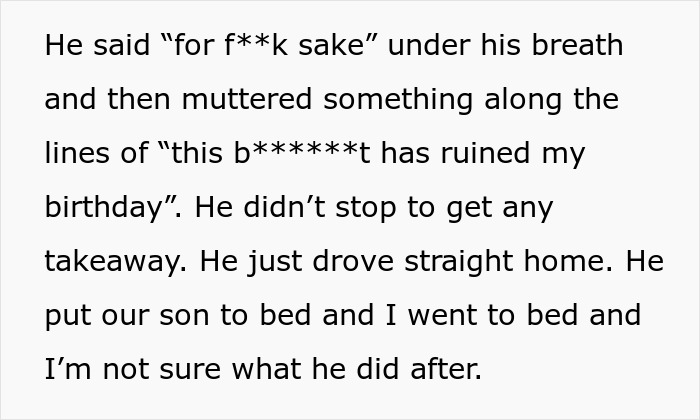 Text recounting a woman's experience after her miscarriage ruined his birthday. Text recounting a woman's experience after her miscarriage ruined his birthday.