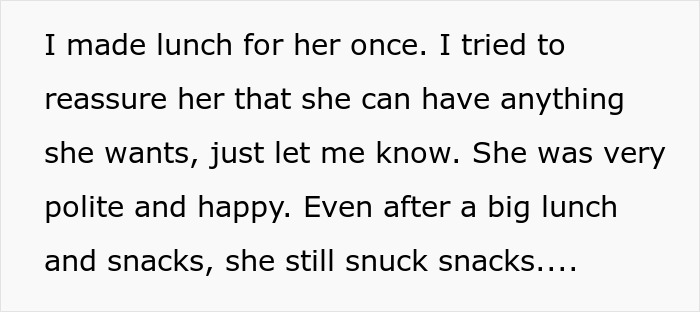 Text about a mom noticing her daughter's friend taking snacks despite being offered lunch. Text about a mom noticing her daughter's friend taking snacks despite being offered lunch.