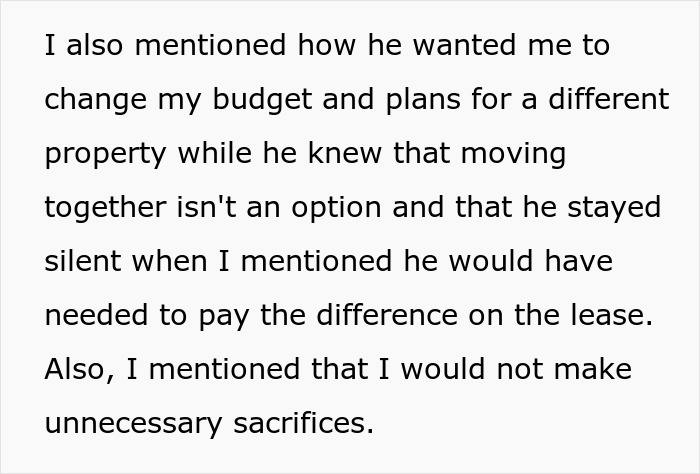 Text discussing budget changes and sacrifices related to a property, highlighting relationship and financial issues.