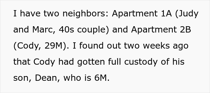 Text about neighbors and custody between apartments 1A and 2B.
