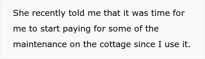 Text excerpt discussing a mom asking son for cash after using his college fund and a response about debt owed.