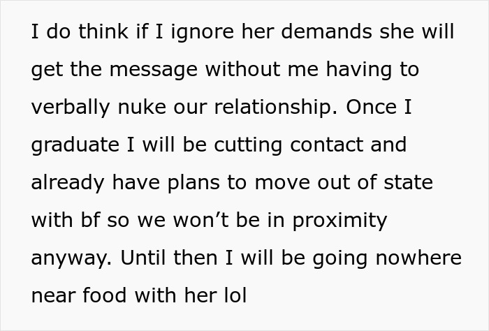 Text message about a friend demanding birthday plans change for her diet, then ignoring the situation.