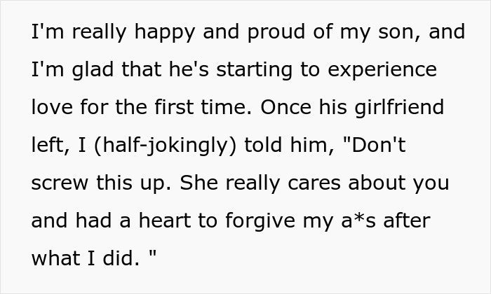 Dad reflects on son's first love, jokingly advises him after girlfriend leaves, expressing pride and happiness.
