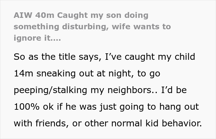 Dad catches teen son creeping in neighbor&rsquo;s yard at night, wife shockingly defends him in family dispute.