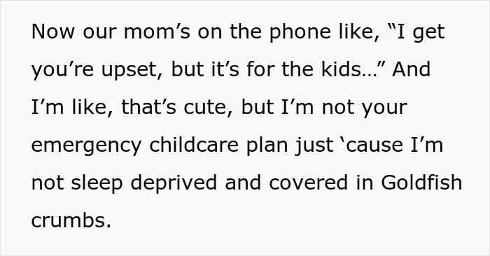 Text about not being a backup childcare plan due to lack of stress.